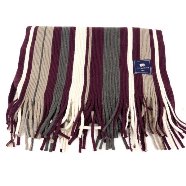 ミツミネ マフラー ストライプ柄 フリンジ ブランド 小物 メンズ パープル Mitsumine