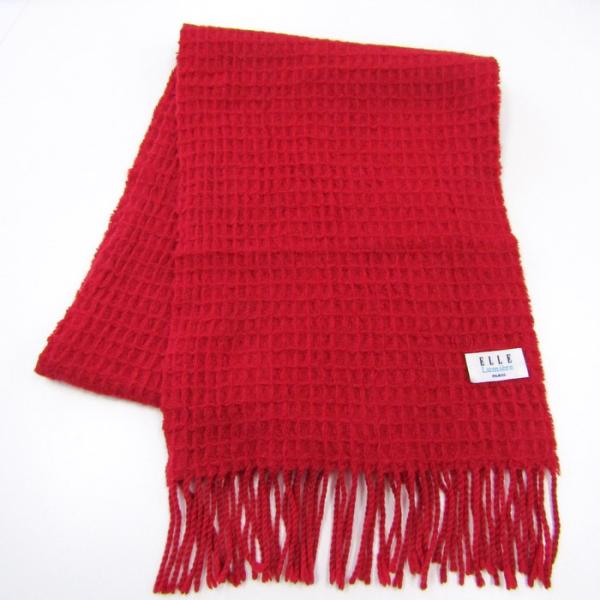 エル Lumiere マフラー ワッフル 無地 ブランド レディース レッド ELLE