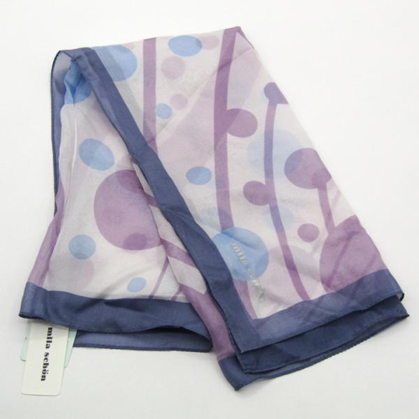ミラショーン スカーフ 未使用 ドット柄 シルク 日本製 ブランド 小物 レディース パープル×ブル...