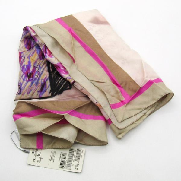 リリアンバーティ スカーフ 未使用 総柄 シルク イタリア製 ブランド 小物 レディース ベージュ×...