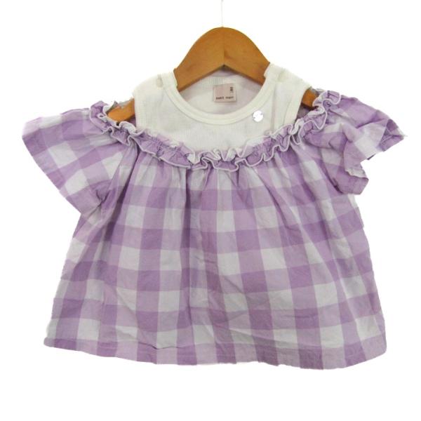 プティマイン ブラウス シャツ トップス オフショルダー チェック柄 ベビー 女の子用 80(SS)...