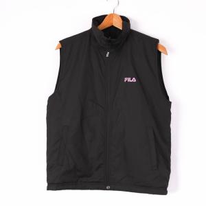 フィラ 中綿ベスト リバーシブル ロゴ 無地 スポーツウエア アウター 黒 レディース Mサイズ ブラック FILA｜kbnet2019v2