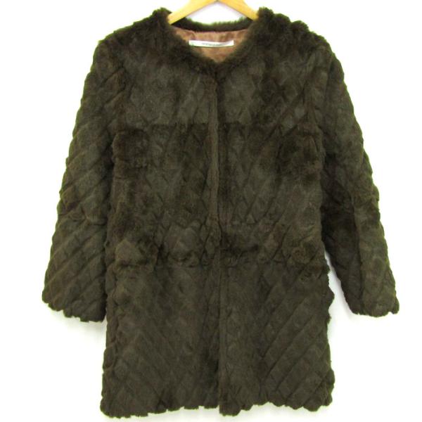 アイバイオプティチュード ファージャケット ノーカラー アウター ラビットファー レディース ブラウ...