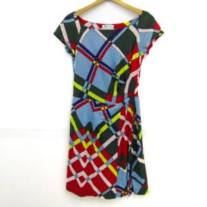 フォーティナインアベニュージュンコシマダ ワンピース トップス フレンチ袖 レディース 38サイズ 水色×赤 49AV.junko shimada