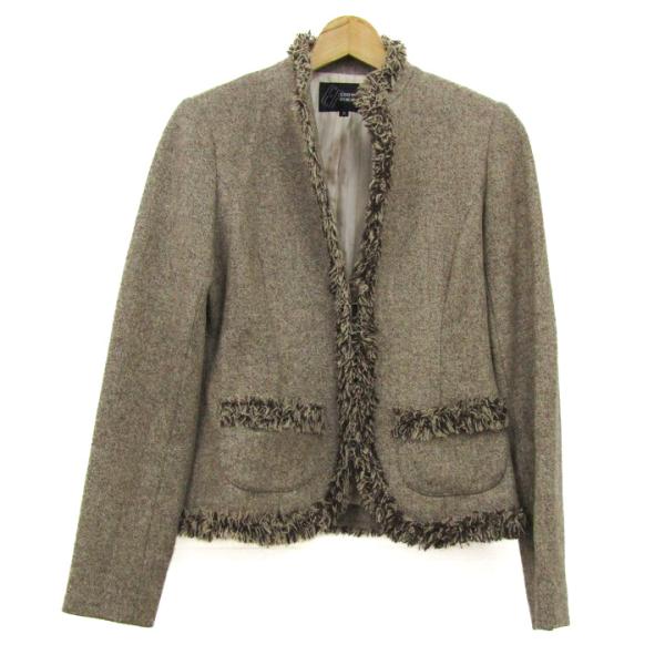 エディフォーメーション ノーカラージャケット アウター ツイード フリンジ レディース 2サイズ ブ...
