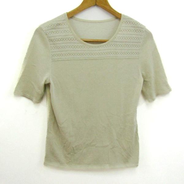 レリアン ニット 半袖 クルーネック トップス レディース 9サイズ ベージュ系 Leilian