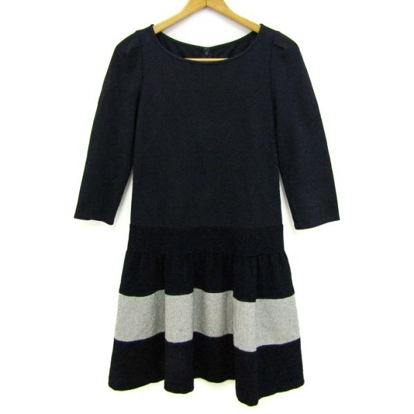 ヌーク ワンピース トップス 長袖 フレア 日本製 レディース 38サイズ 黒×グレー NOUQUE