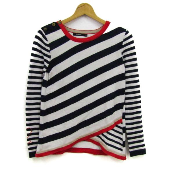 デシグアル ニット セーター 長袖 ボーダー ブランド トップス 白 赤 レディース XSサイズ ネ...