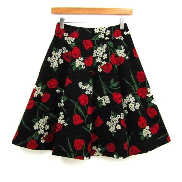 エムズグレイシー フレアスカート 花柄 ブランド ボトムス 日本製 黒 レディース 36サイズ ブラ...
