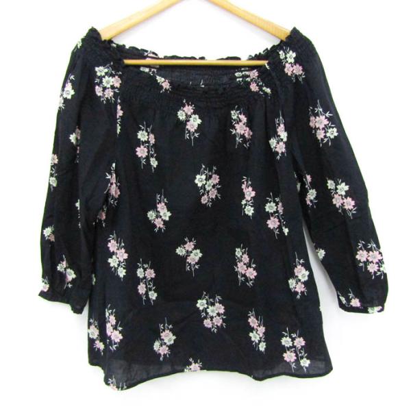 ローラアシュレイ ブラウス シャツ トップス 長袖 花柄 大きいサイズ レディース 13サイズ 黒×...