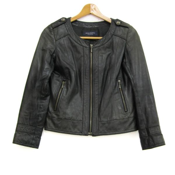 スピックアンドスパン ライダースジャケット レザージャケット ノーカラー アウター レディース 36...