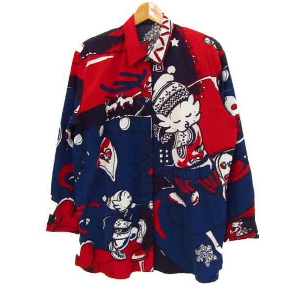 トピィーズ 長袖シャツ トップス 総柄 日本製 レディース Sサイズ 青×赤×白 Topys