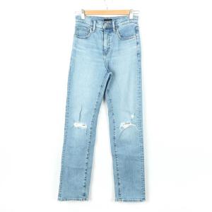 ユニクロ デニムパンツ ストレート ダメージ加工 UNIQLO JEANS ジーンズ レディース 22(56cm)サイズ ブルー UNIQLO