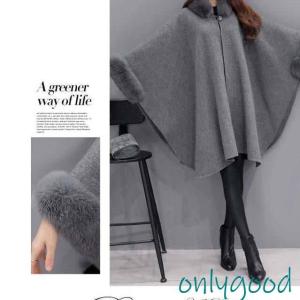 フォックスファー付 ポンチョ コート ケープコート