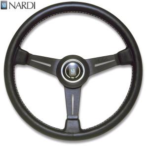 NARDI ナルディ　N110　BKレザー&BKスポーク　グレーステッチ　ステアリング　径330mm　ホーンボタン、ホーンリング付【お取り寄せ】