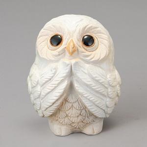 青白いフクロウの陶器置物 フクロウ 梟 の藍陶器 貯金箱 開運貯金箱 青花 小 フクロウの