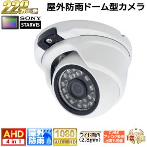 防犯カメラ 屋外防雨ドーム型監視カメラ 220万画素 AHD アナログ出力可能 赤外線LED内蔵 水平102度のワイド画角固定レンズ防水 KC-12577