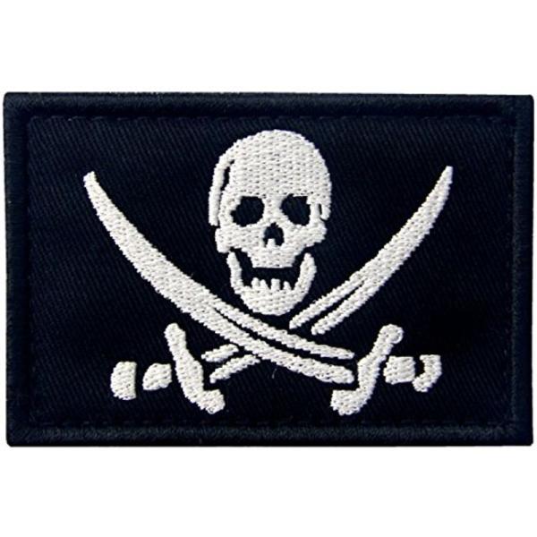 海賊 旗 ミリタリー モラル 紋章 刺繍入りマジックテープワッペン 白