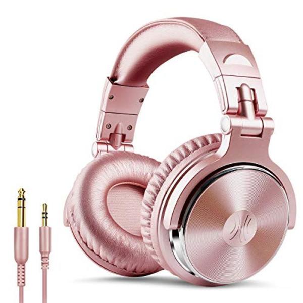 OneOdio DJ用 ヘッドホン 有線 モニターヘッドホン 密閉型 マイク付き Pro10 ピンク