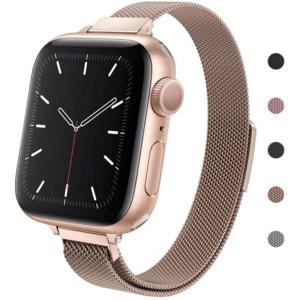 MRAIN-H コンパチブル Apple Watch バンド 41mm 40mm 38mm 手首が小さい女性，スリムなステンレスメッシュデザ