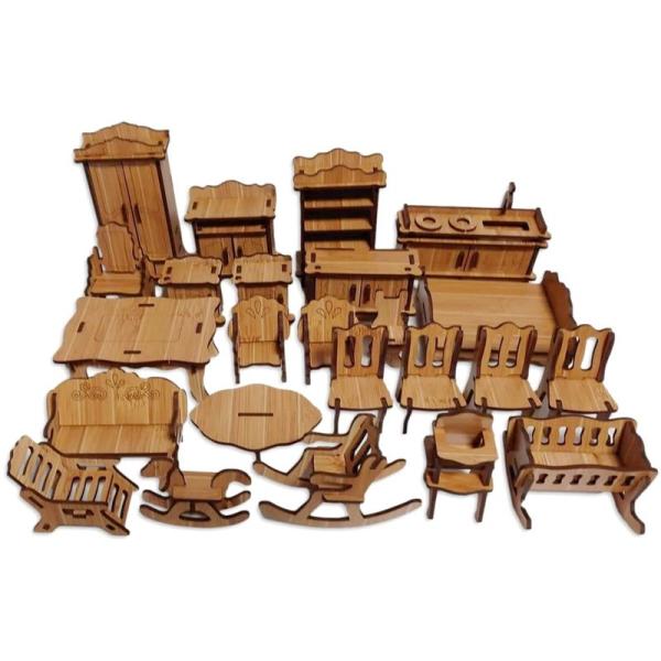 木製 ミニチュア家具 セット ドールハウス 簡単 組み立て キット 工具不要 おままごと 小さい家具...