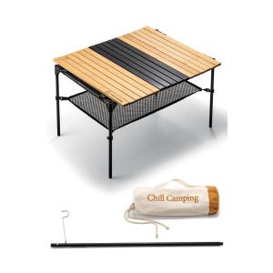 ChillCamping(チルキャンピング) ウッドロール テーブル キャンプ アウトドア コンパクト 木製 (ランタンポールあり)｜kdline