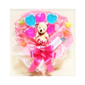 キャンディブーケ 手持ちSサイズ ハートフル　白クマさん ピンク　お菓子ブーケ   子供 プレゼント...