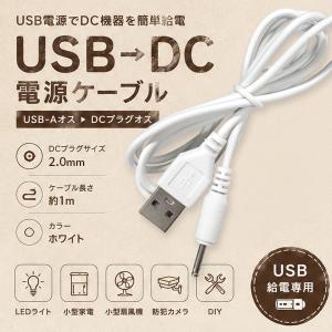 [9]USB DC電源ケーブル USB-A DCプラグ 外径2.0mm 1m ホワイト USB給電ケーブル USB-Aオス - DCプラグオス 小型家電 防犯カメラ 充電用 1本 2本 3本 10本