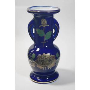 BG002　ルリ新花　5寸仏花瓶　　[仏具/仏壇用/瑠璃色/金縁/蓮/花/花立/アウトレット品/お盆...