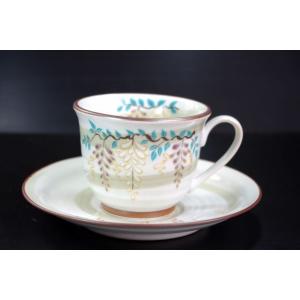 CF066 有田「祥窯」の「京都」　藤　カップ＆ソーサー1個箱入り