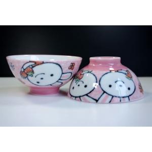 CW081　クレヨンタッチのカラフル内外ご飯茶碗・うさぎ　★アウトレット品★