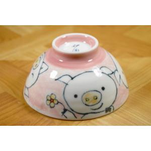 CW140B　アニマル子供茶碗　ピンクぶた アウトレット品