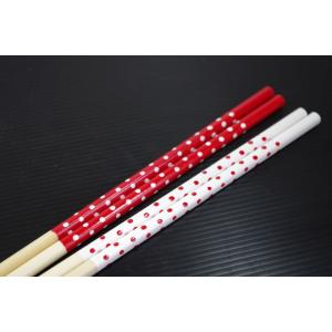 HO186　水玉　ドット３３ｃｍ菜箸　赤白２膳セット