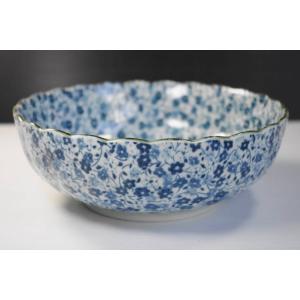 KB112藍染小花17ｃｍ菊型５５ボール・煮物鉢★アウトレット品★