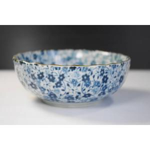 KB120　藍染小花菊型40鉢　★アウトレット品★