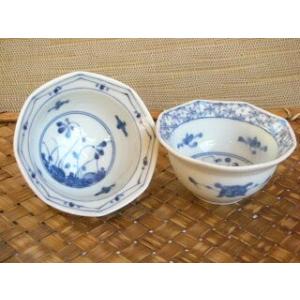 KB151 八角珍味鉢・格子花紋＆高麗草花HDA★アウトレット品こみ★