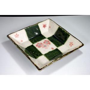 織部格子桜正角皿中15.4cm  KZ029