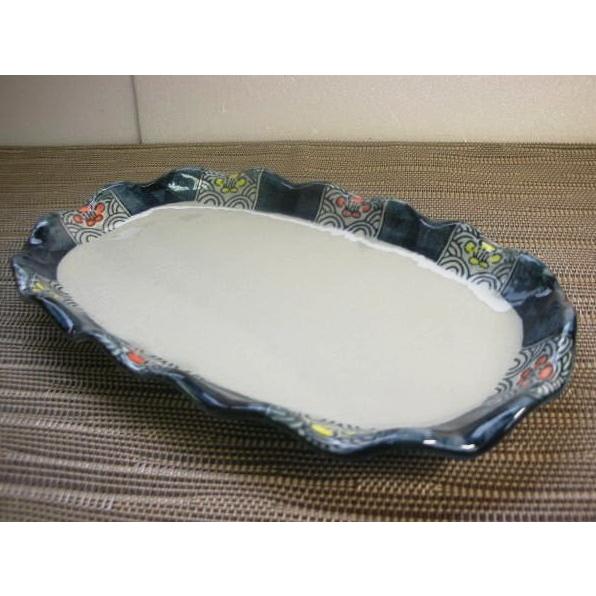 梅祥瑞フリル焼き物皿 [美濃焼/日本製/陶磁器/和食器/変形/楕円/手業/グレー/和風/中皿/おしゃ...