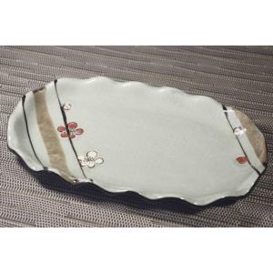 しだれ梅フリル焼き物皿 [美濃焼/日本製/陶磁器/和食器/変形/楕円/手業/グレー/和風/中皿/おし...