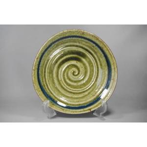 彩華織部はん点ブルーライン６５皿　[美濃焼/日本製/陶磁器/和食器/和食/緑/グリーン/盛皿/丸/中...