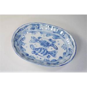 双魚楕円16cmトレー　[美濃焼/日本製/陶磁器/和食器/和風/中皿/深皿/焼物皿/浅鉢/ブルー/青...