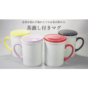 茶漉し付き蓋付カラーマグカップ  [陶磁器/コップ/ふた付き/茶こし/黄色/赤/黒/紫/イエロー/パープル/レッド/ブラック/一人/お茶/便利/オススメ/アウトレット]｜keepintouch