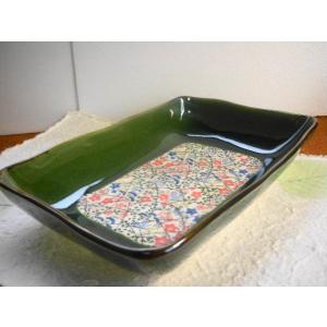 長角鉢・織部錦織21.2cm　[美濃焼/日本製/陶磁器/和食器/和風/グリーン/緑/煮物鉢/菓子鉢/...