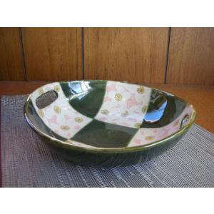 織部平安さくらレンジボウル・手付き盛鉢　[美濃焼/日本製/陶磁器/和食器/和風/グリーン/緑/大鉢/...