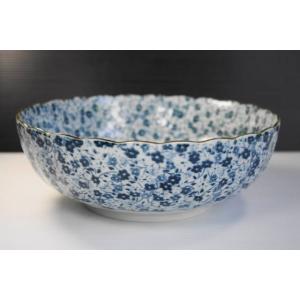 藍染小花20.5ｃｍ菊型68鉢・煮物鉢・サラダボウル  [美濃焼/日本製/陶磁器/和食器/和風/大鉢...