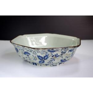 OB075 有田「祥窯」の藍華19.5cm六角盛付鉢