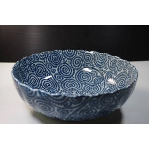 OB088 古染タコ唐草菊型65鉢20.6ｃｍ