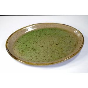 OZ003 織部ビードロ２２ｃｍ楕円皿