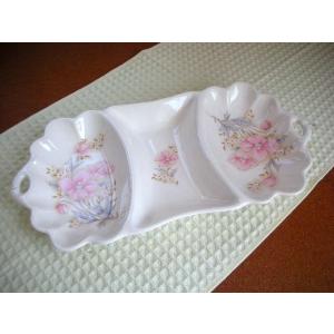 OZ073 ピンクフラワー三つ切りオードブル＆ペアランチプレート★アウトレット品★YTG