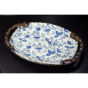 OZ221 藍華２７．５ｃｍ手付き楕円盛皿★アウトレット品こみ★AKS